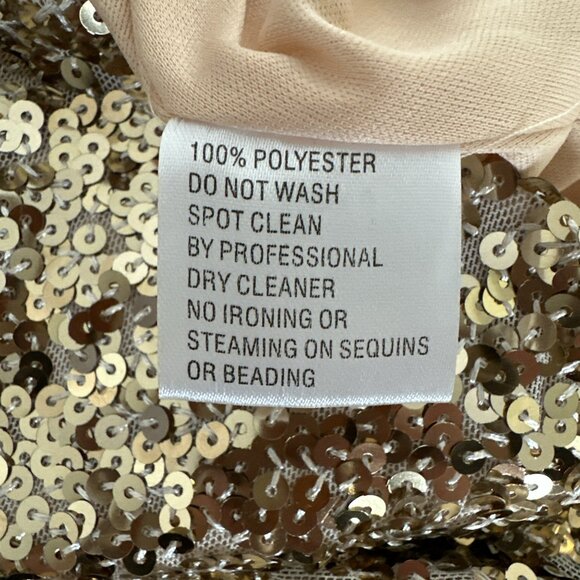 Gold Sequined One Shoulder Bishop Sleeve Trumpet Gown Size 4 / Small - Picture 7 of 8